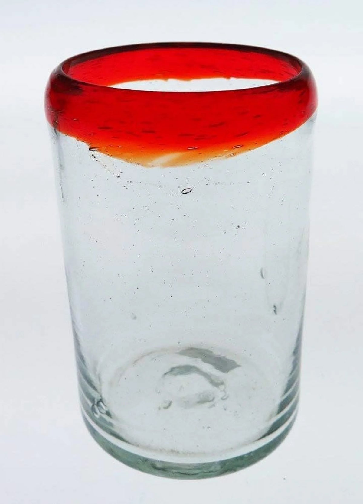 Hand Blown 16 Oz Set Of 6 Mexican Glass Red Rim L40194