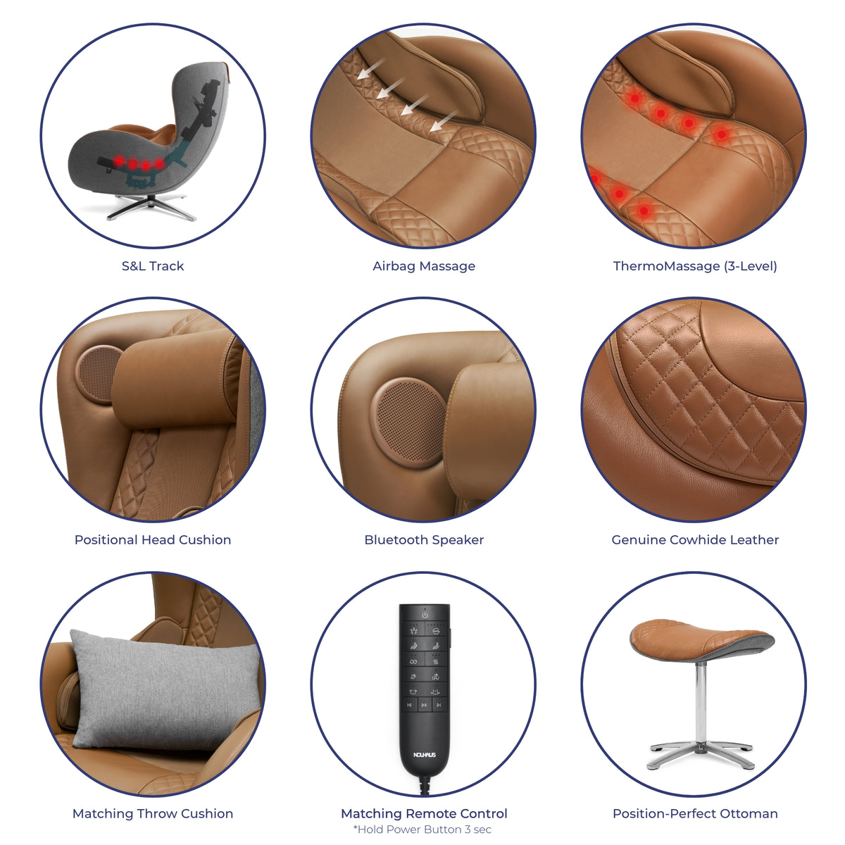 Genuine Leather Massage Chair with Ottoman W350548