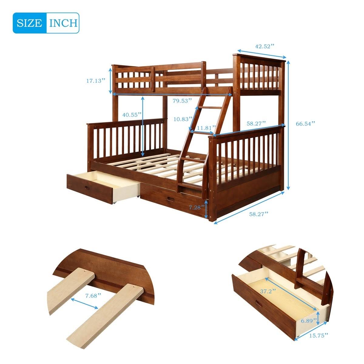 Twin Over Full Bunk Bed with Ladders and 2 Storage Drawers I790