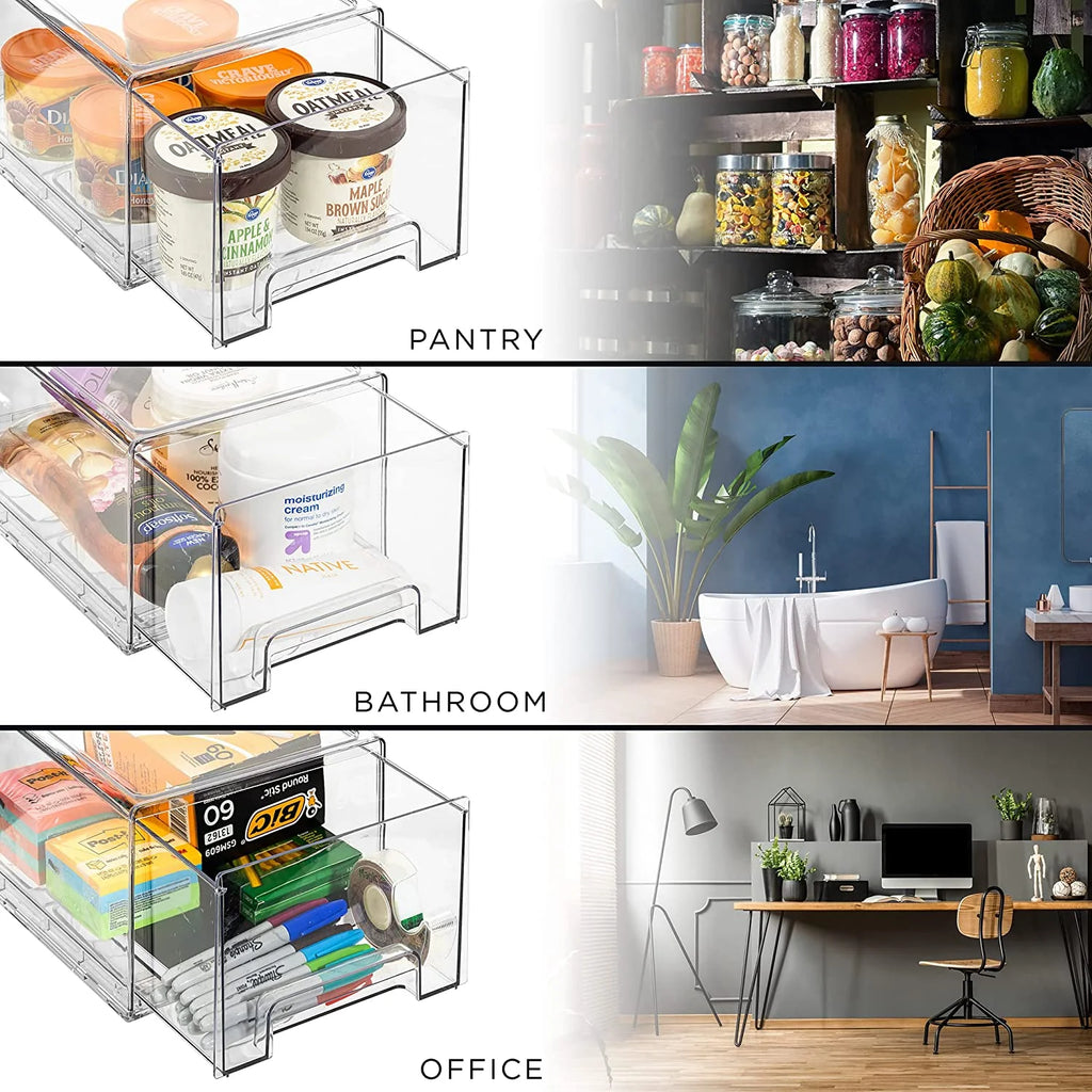 Clear Stackable Pull Out Organizer Bins (2 Pack | Large) R216168