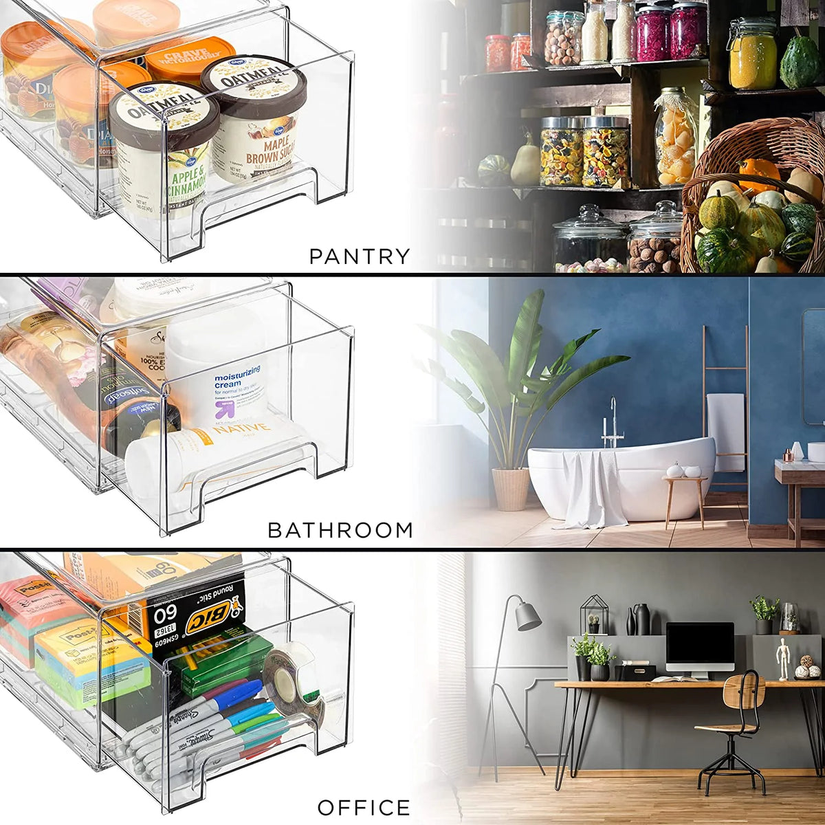 Clear Stackable Pull Out Organizer Bins (2 Pack | Large) R216168