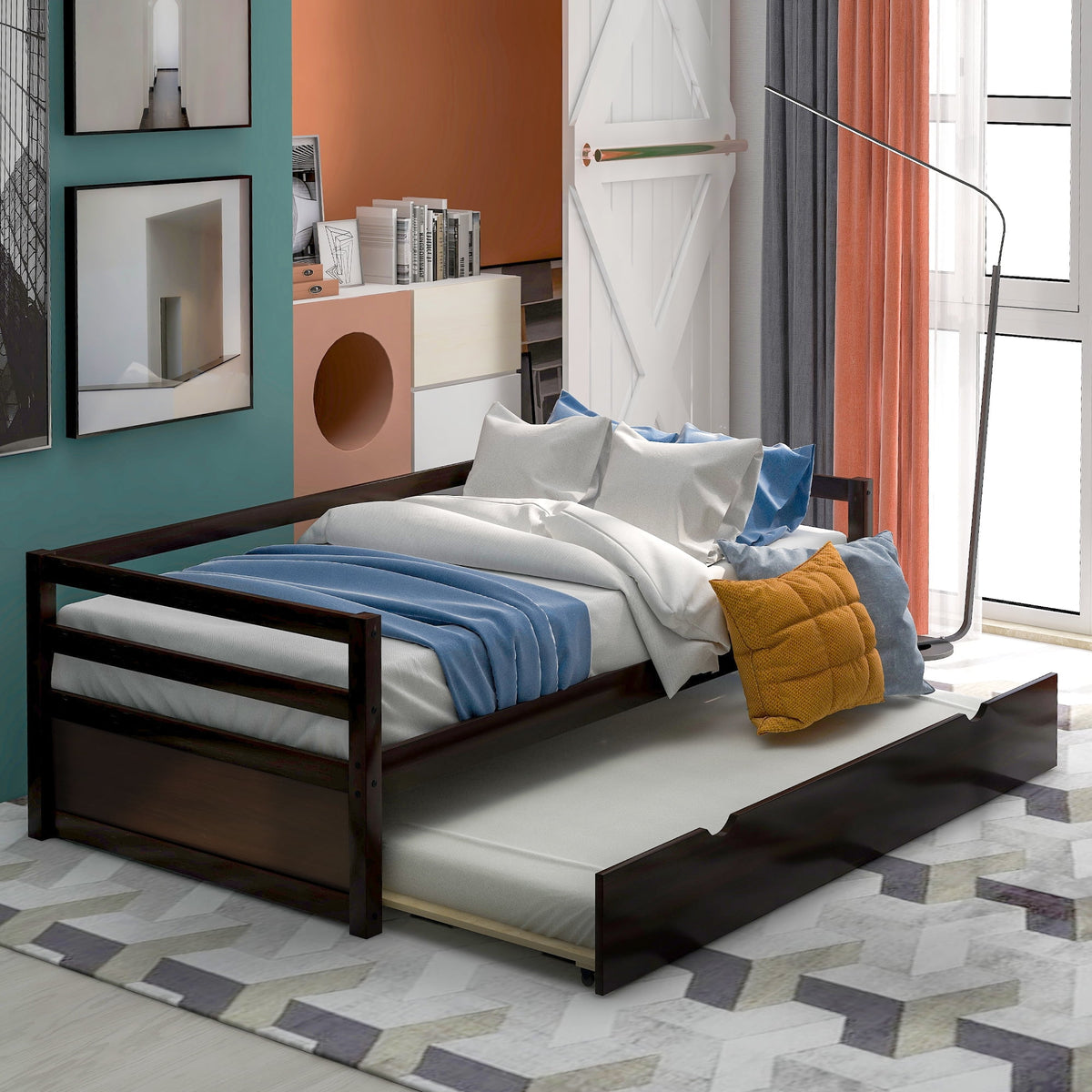 Convertible Pull Out Double Bed Sofa Bed with Roller Shelf N539