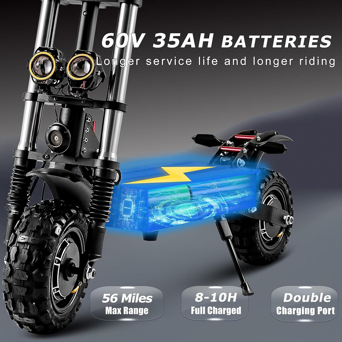 5600W Electric Scooter with Seat, 60V 35Ah, 11'' Fat Tires U549