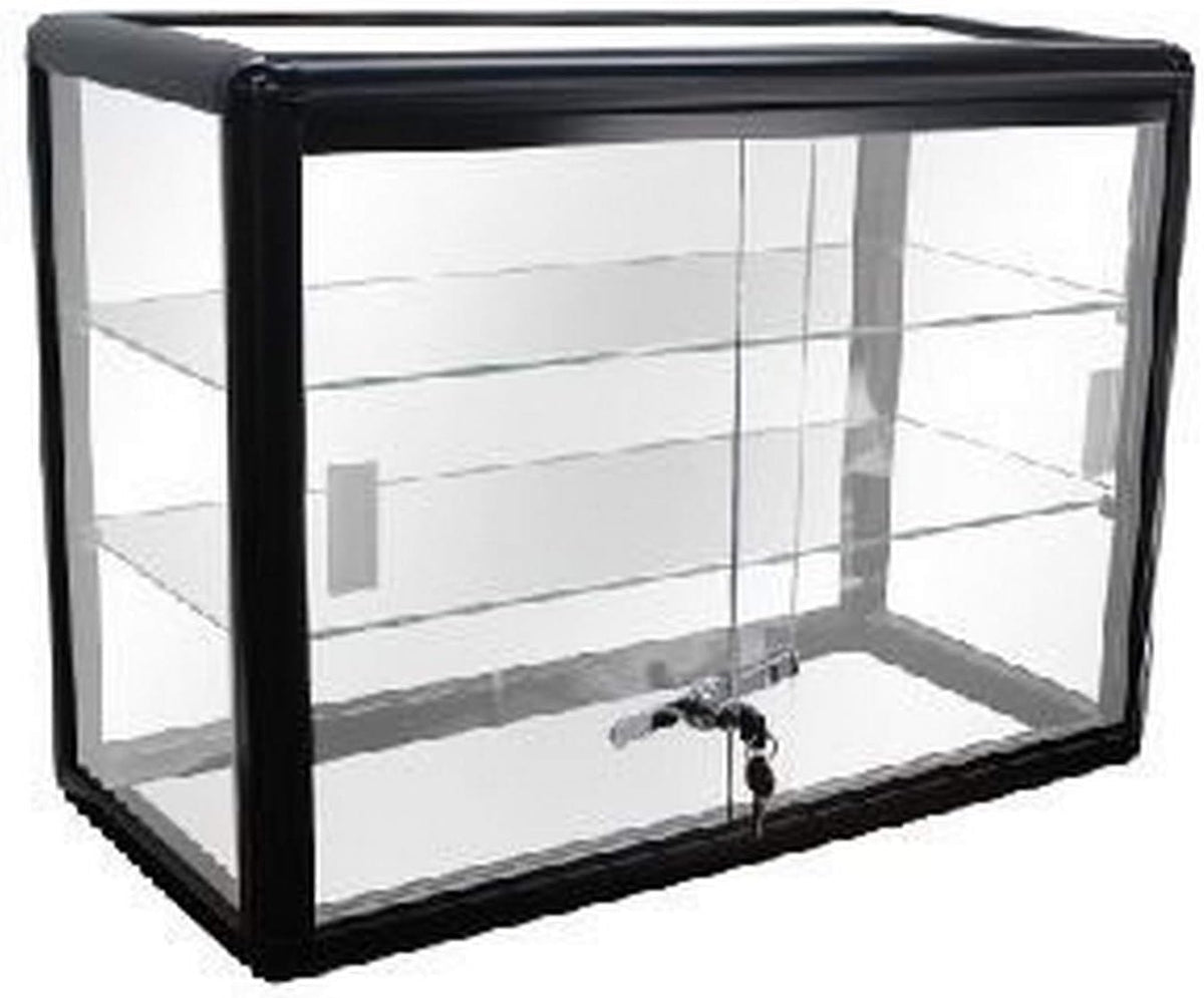 Black Aluminum Display Table Top Tempered Glass Show Case with Sliding Glass Doors and Lock E216
