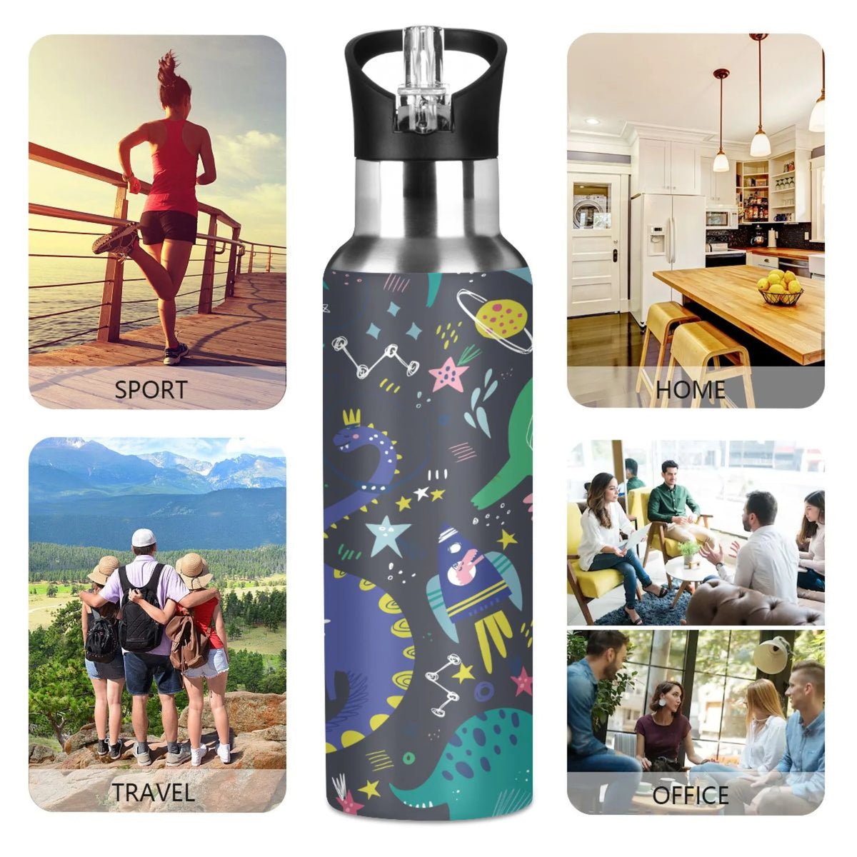 Stainless Steel Insulated Thermos Vacuum Flask Water Bottle with Straw Lid K8453