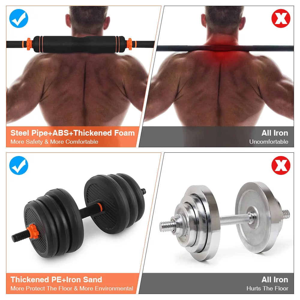 55lb Adjustable Dumbbell, Barbell, and Kettlebell Set Q4833