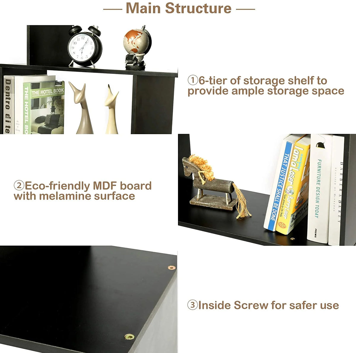 5-Tier Black Bookcase A8307