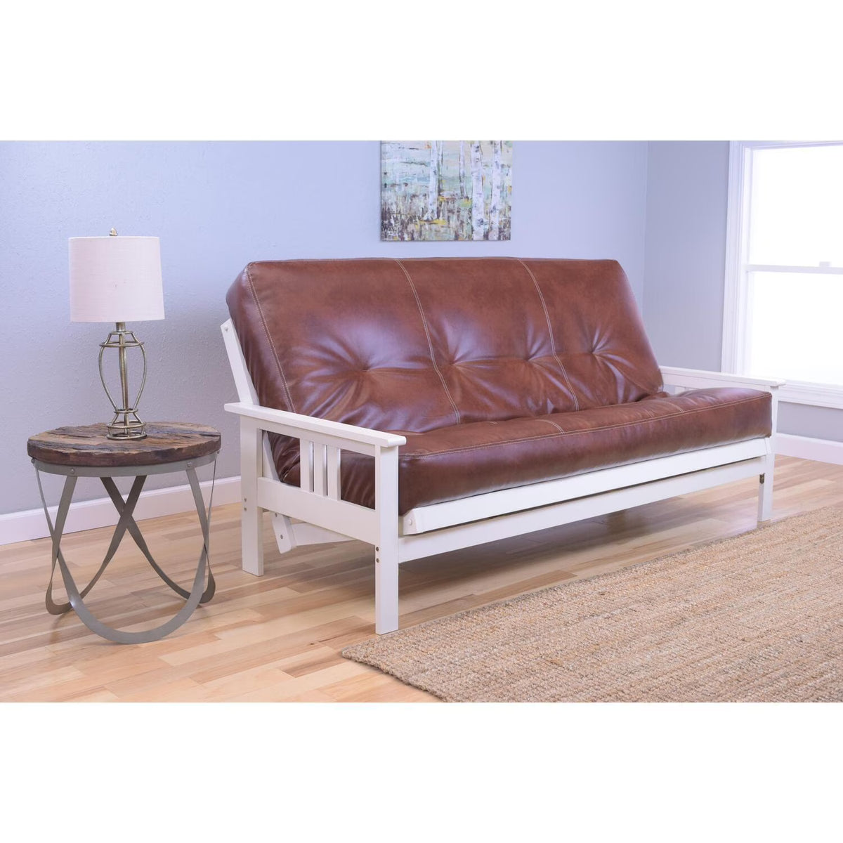 Rustic Ranch Futon Frame Antique White Finish Saddle Mattress P31750