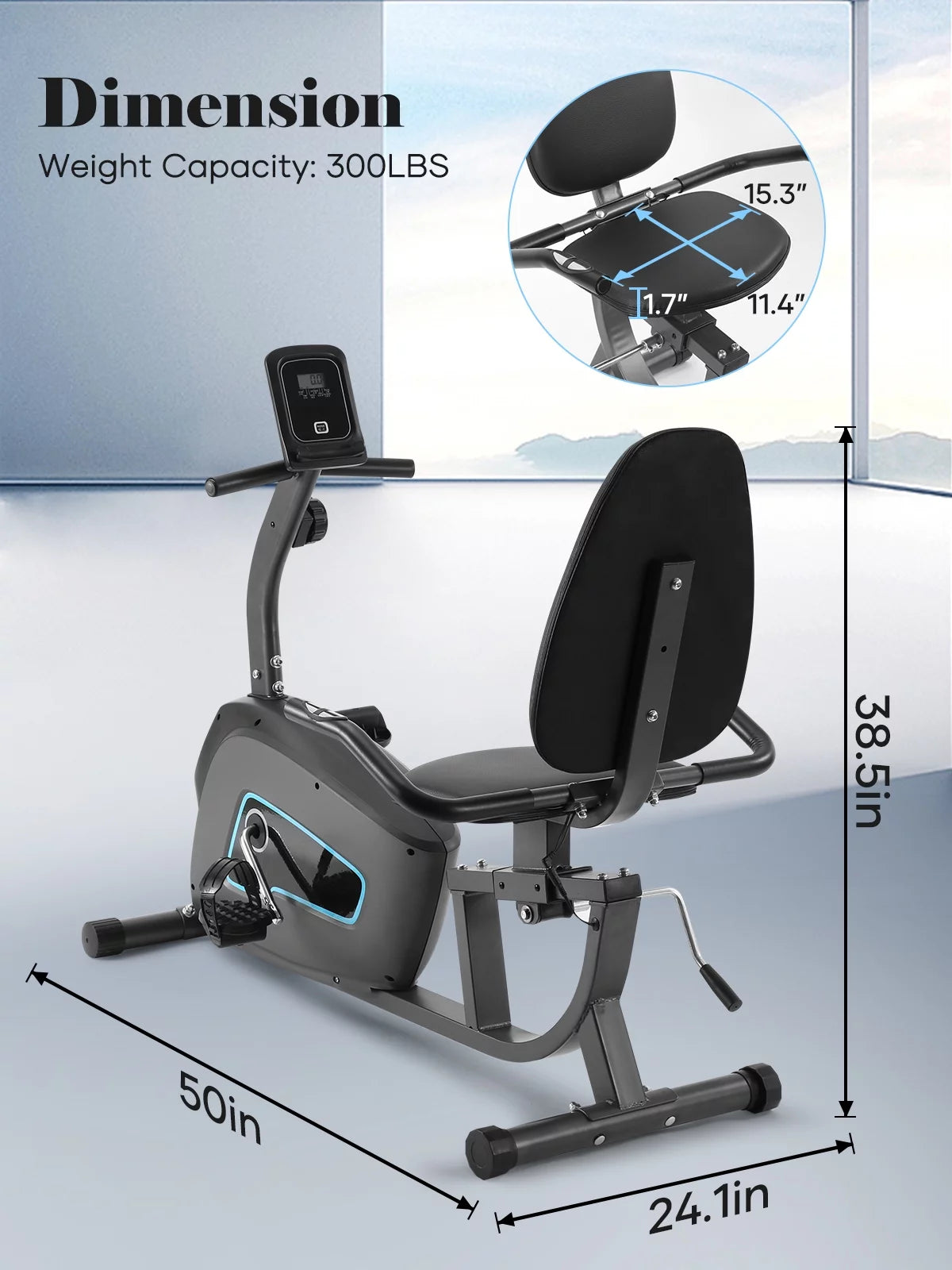 Indoor Recumbent Exercise Bike with Adjustable Seat U634922