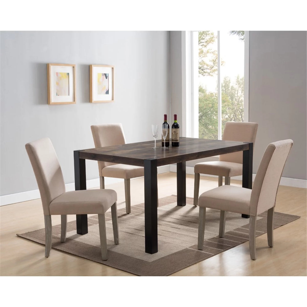 60 Inch Two Tone Dining Table with Block Legs J50782
