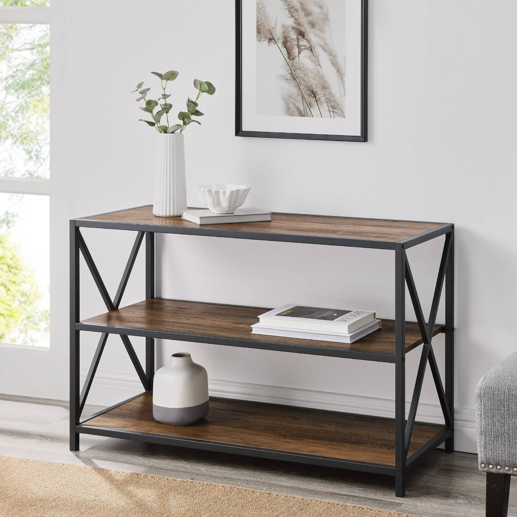 Rustic Oak / Black Metal X-Frame Bookshelf C738172