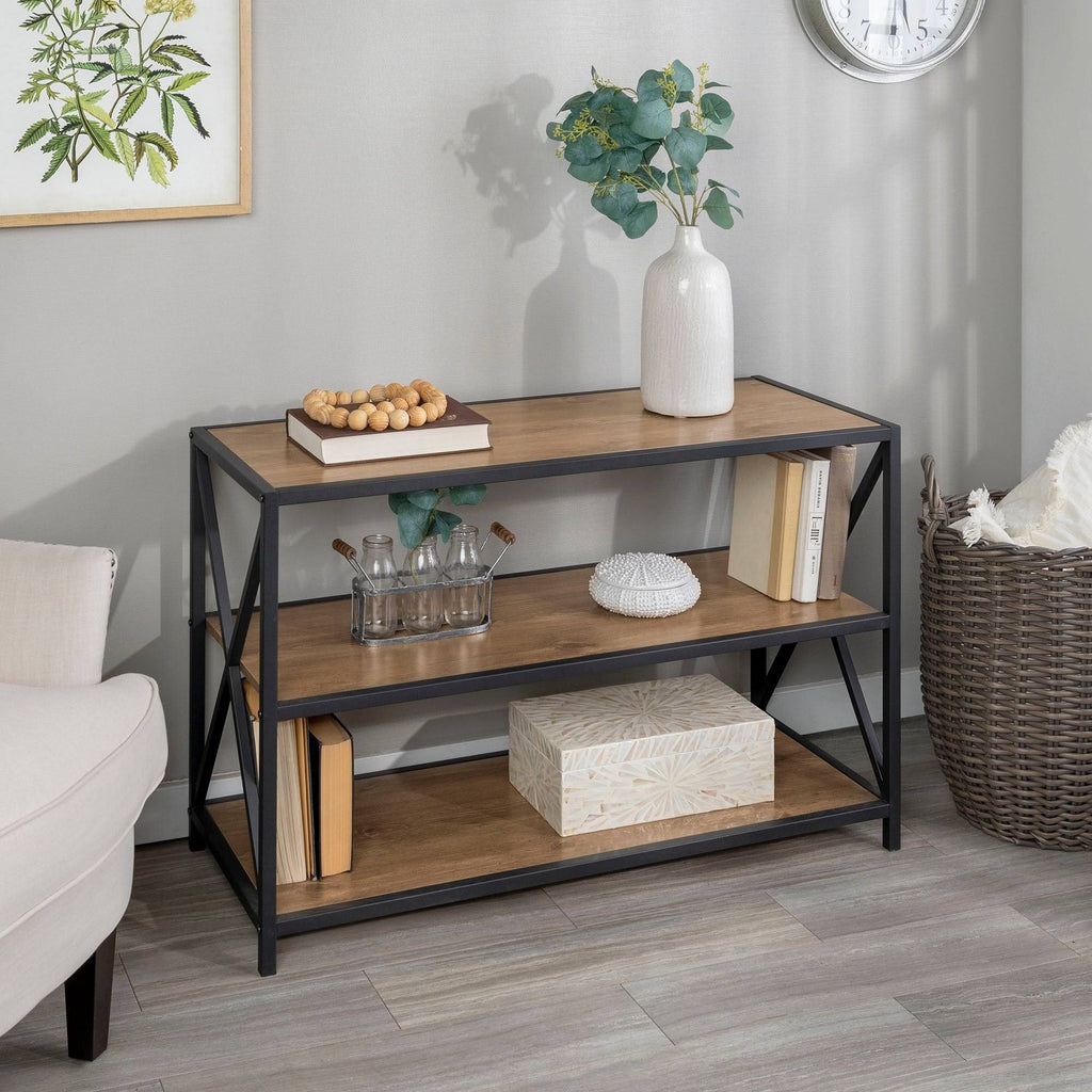 Rustic Oak / Black Metal X-Frame Bookshelf C738172