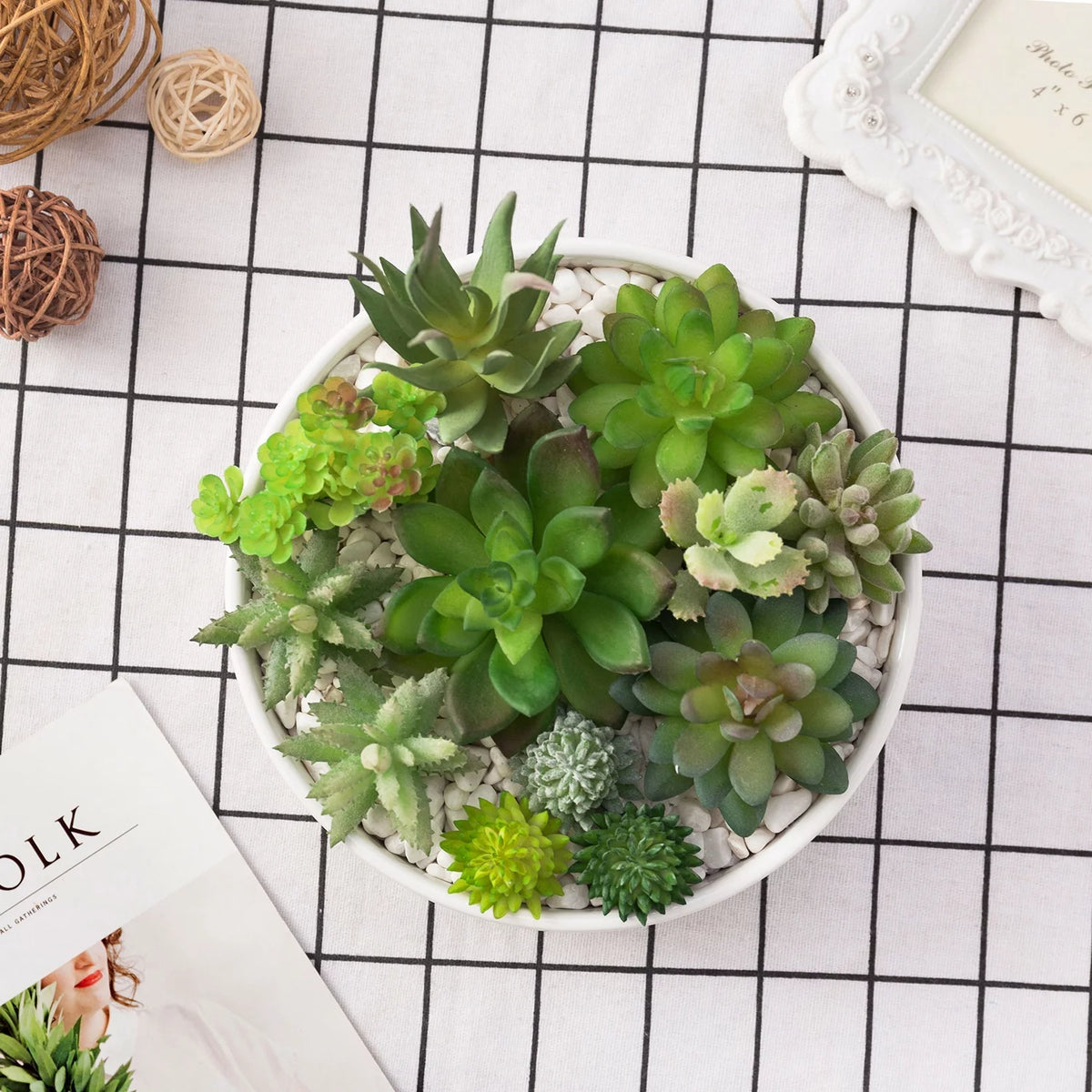 White Ceramic Round Succulent Planter K829413