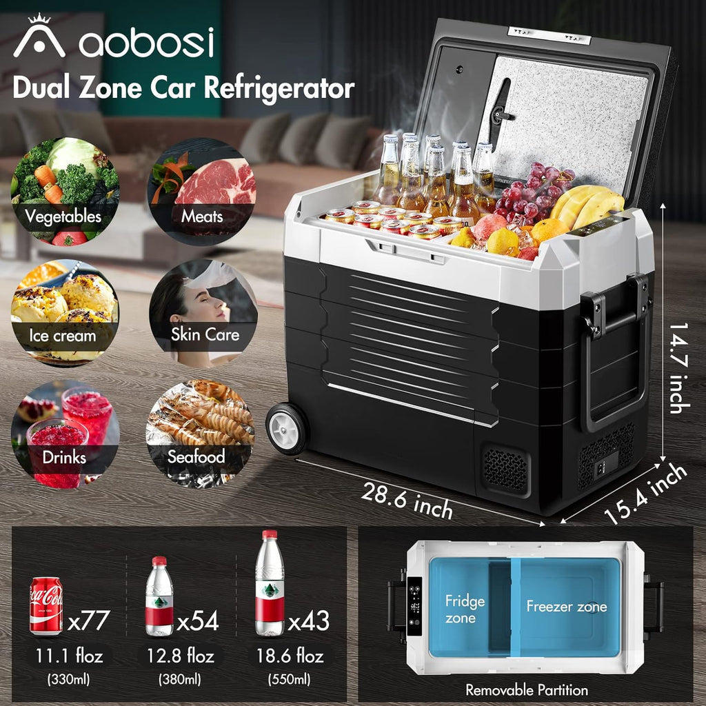 Portable Car Refrigerator 12 Volt 59 Quart Dual Zone Compressor Cooler E14575