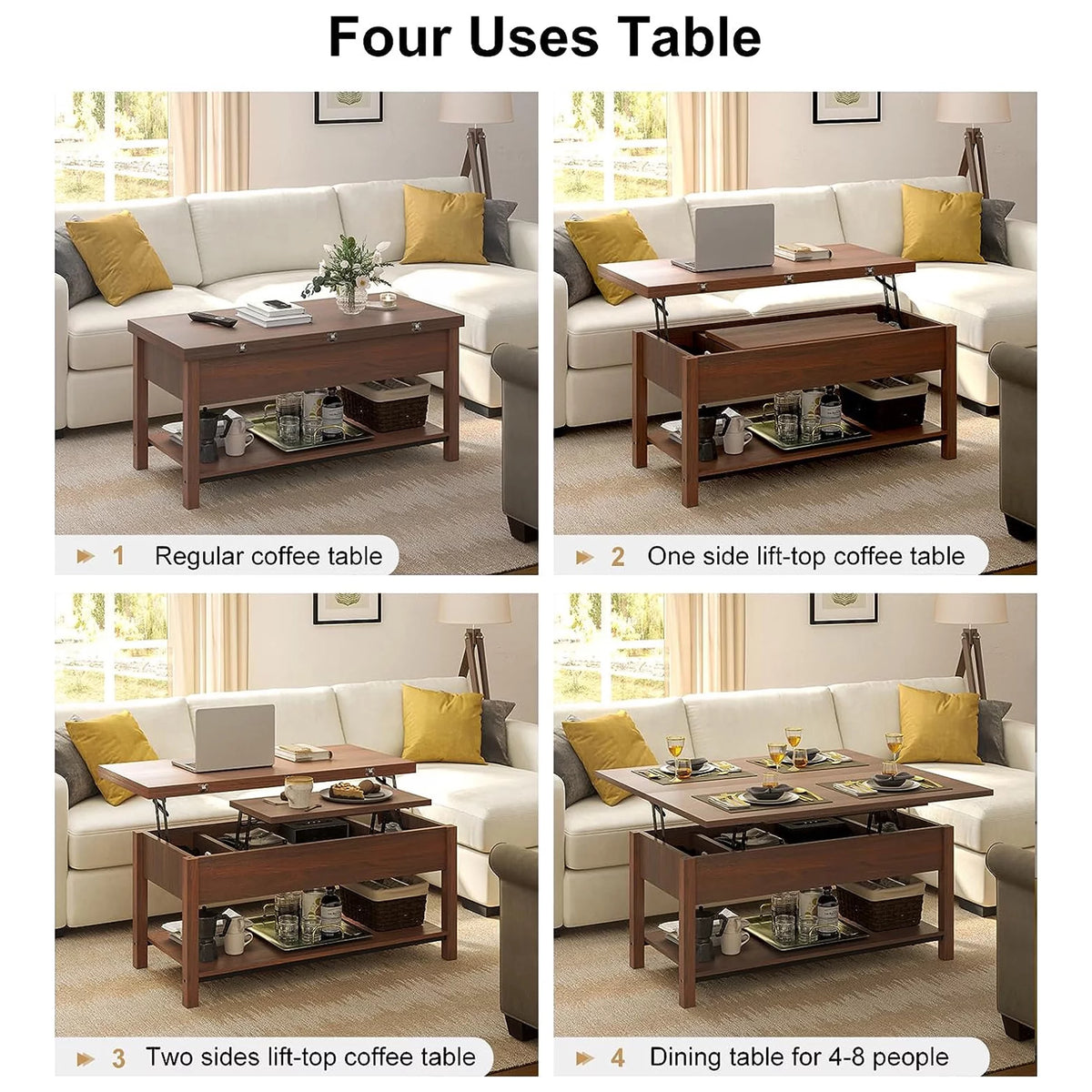 4-in-1 Lift Top Convertible Coffee Table with Storage B807