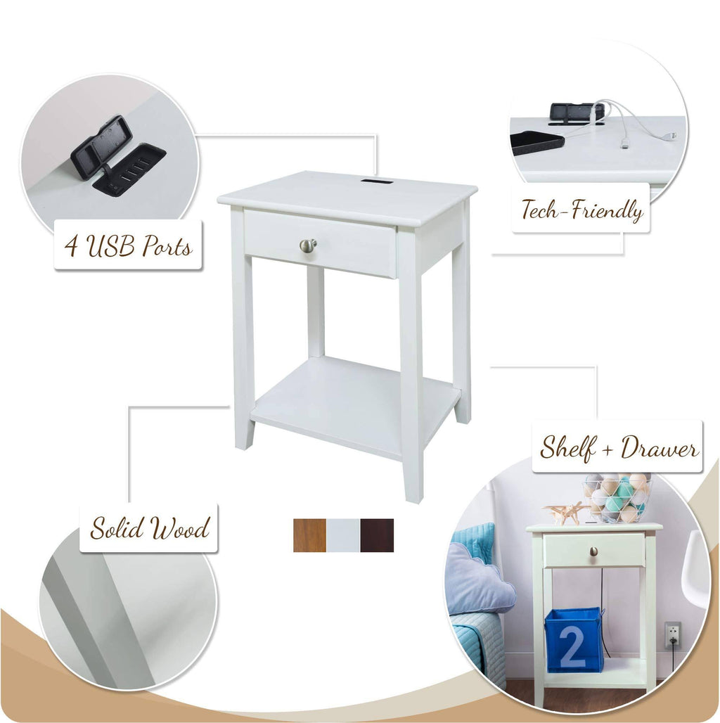 White Nightstand with USB Port K8946