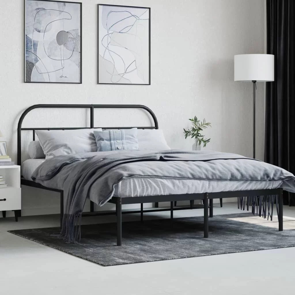Black Metal Bed Frame with Headboard F3417