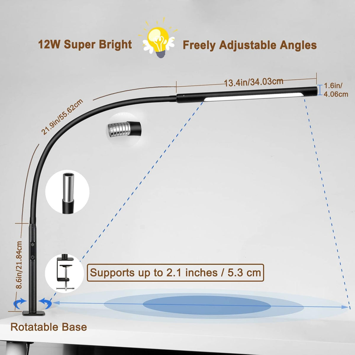 Black Swing Arm LED Desk Lamp with Remote Control W628