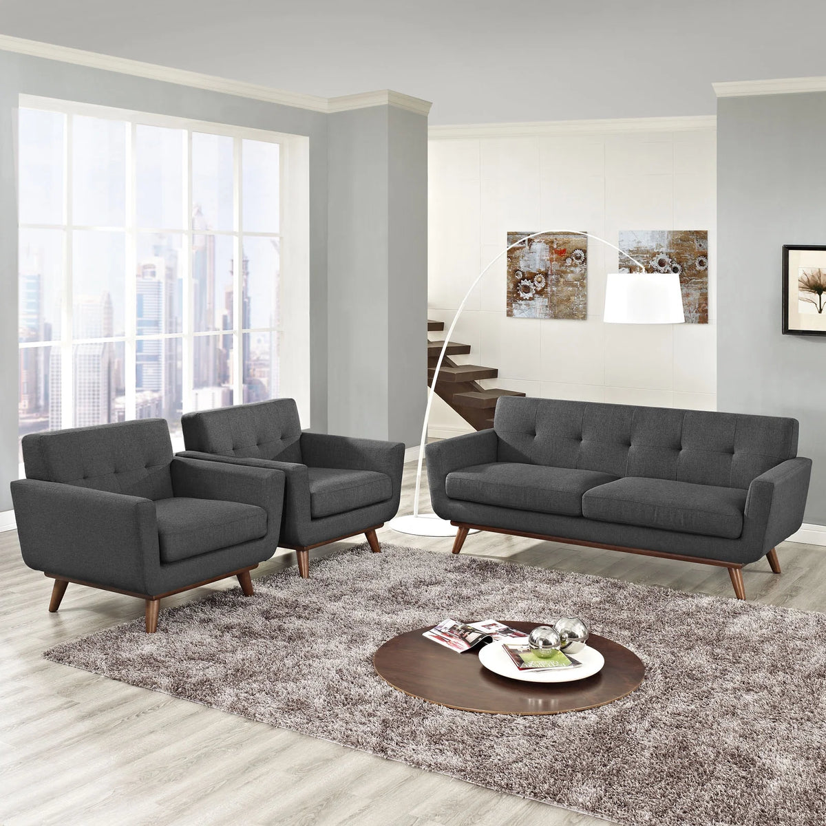 Gray Armchairs and Loveseat Set of 3 X365252
