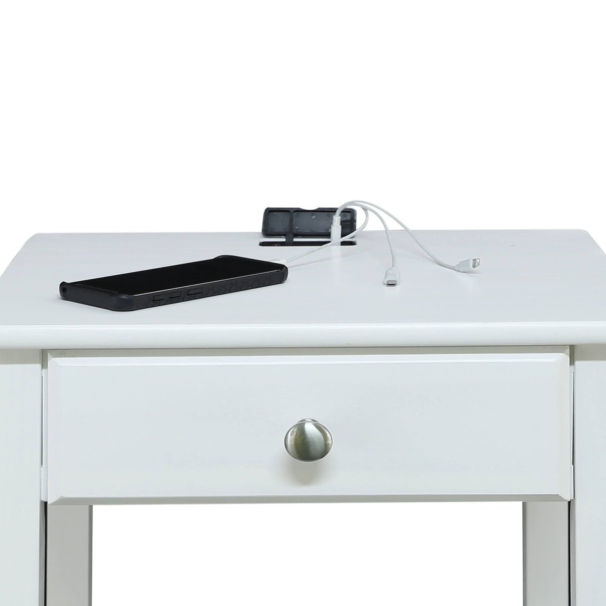 White Nightstand with USB Port K8946