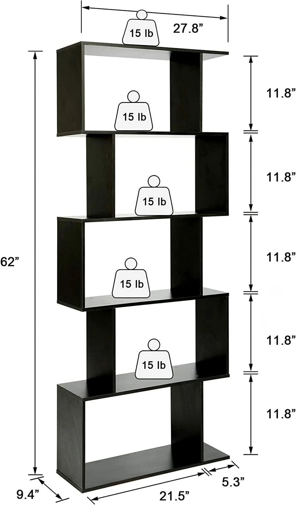 5-Tier Black Bookcase A8307