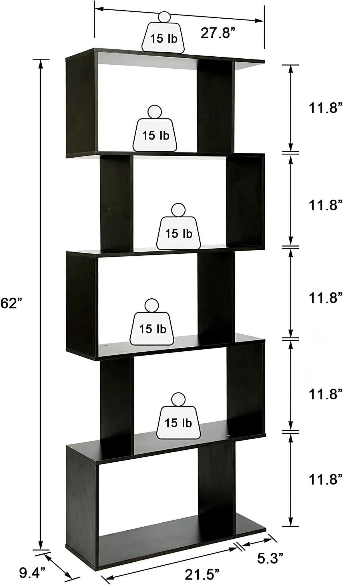 5-Tier Black Bookcase A8307