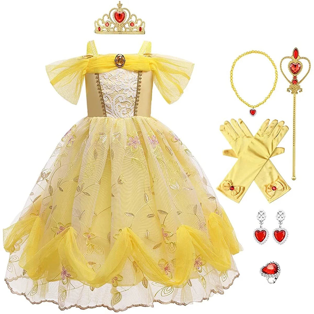 Little Girls Off Shoulder Princess Dress Costume with Accessories C4718