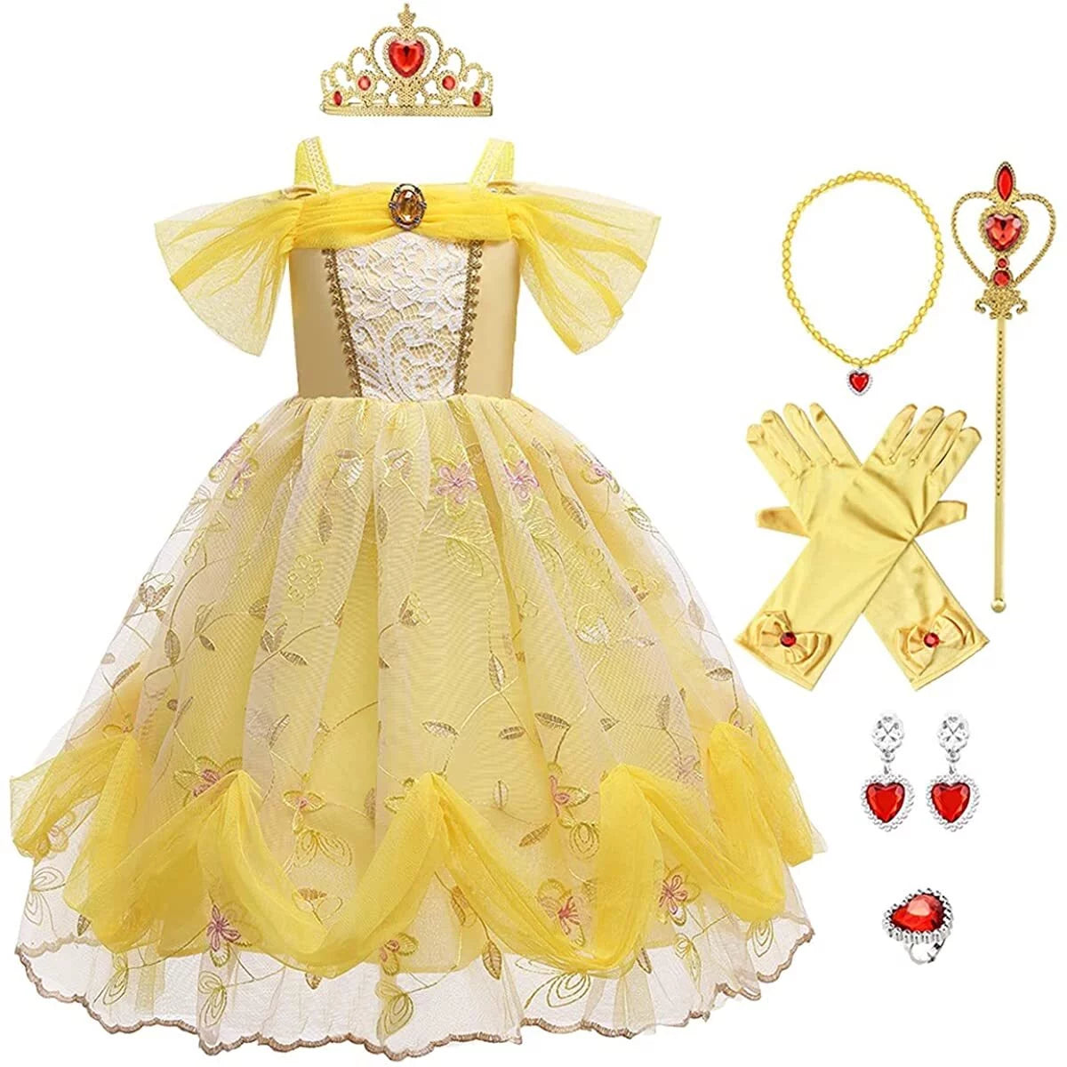 Little Girls Off Shoulder Princess Dress Costume with Accessories C4718