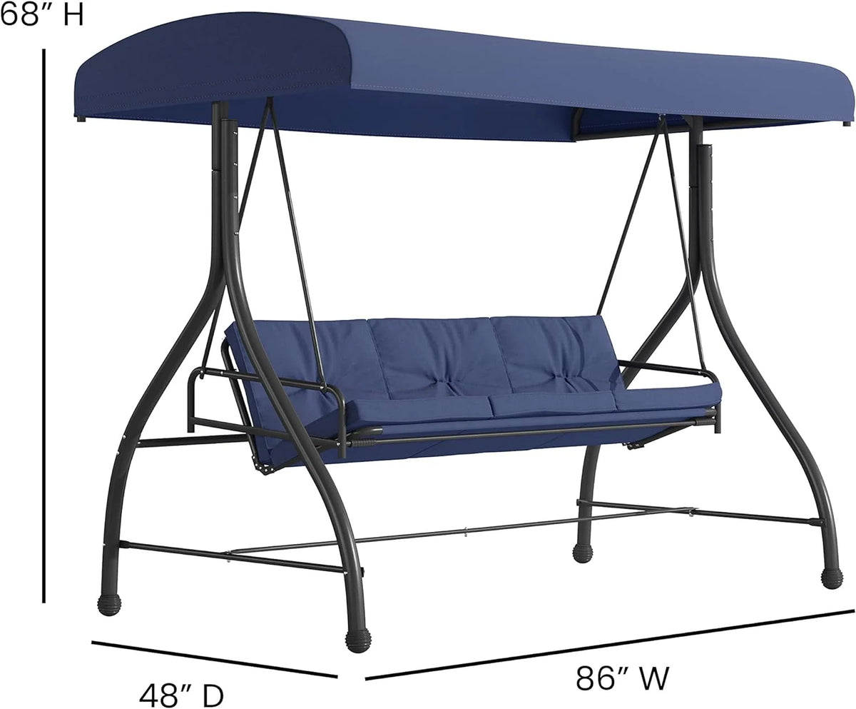 3-Seat Outdoor Steel Converting Patio Swing Canopy Hammock with Cushions H370