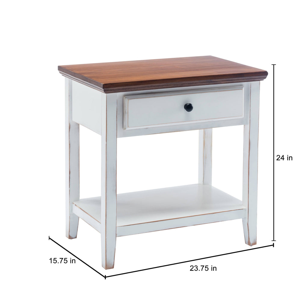 White Wood Side Table with Drawer L21405