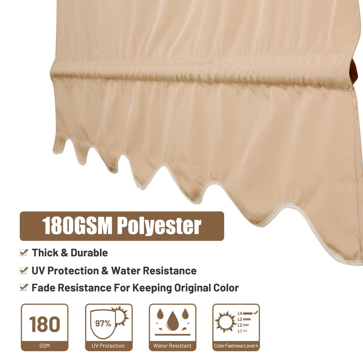 2 Pcs 15.5x4 Ft Canopy Cover Replacement with Valance Tan H724980