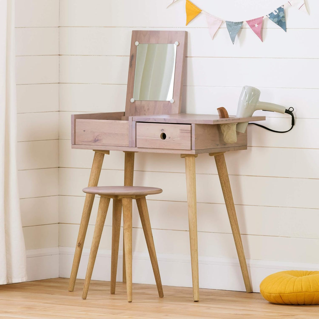 Solid Wood Vanity Table with Stool Set Blue W8686