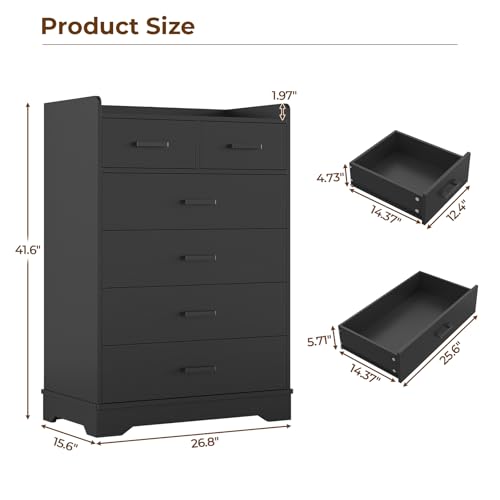 Black 6 Drawer Wood Dresser F51283
