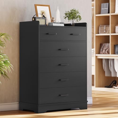 Black 6 Drawer Wood Dresser F51283