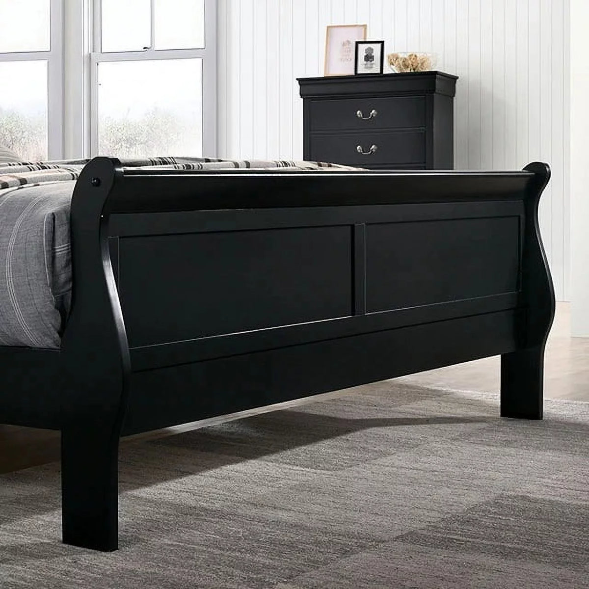 Black Eastern King Size Solidwood Sleigh Bed C7067