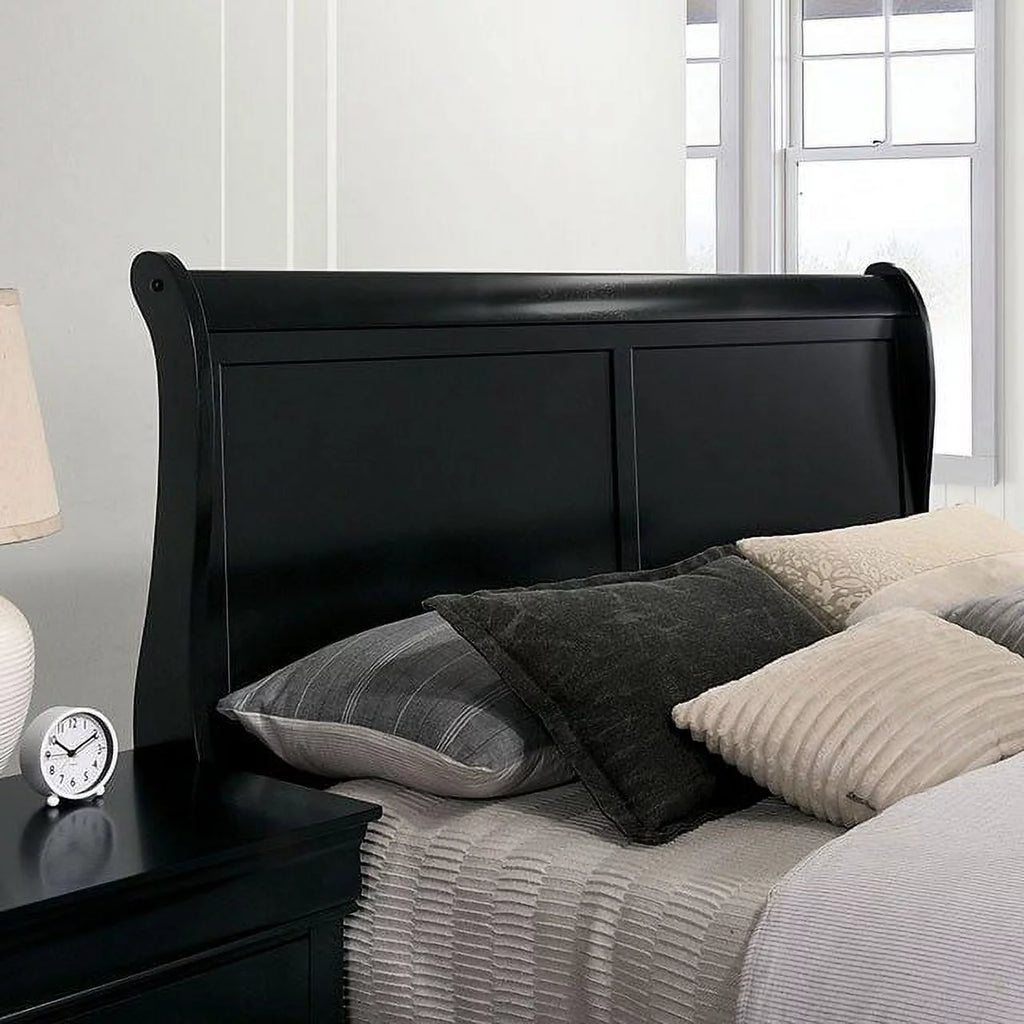 Black Eastern King Size Solidwood Sleigh Bed C7067
