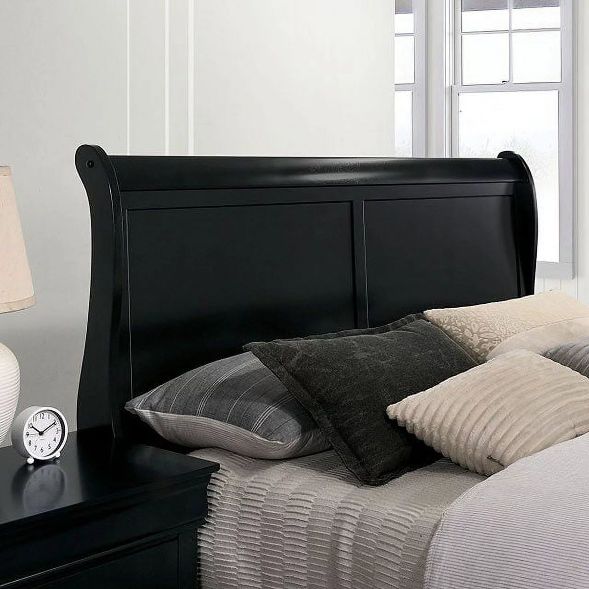 Black Eastern King Size Solidwood Sleigh Bed C7067