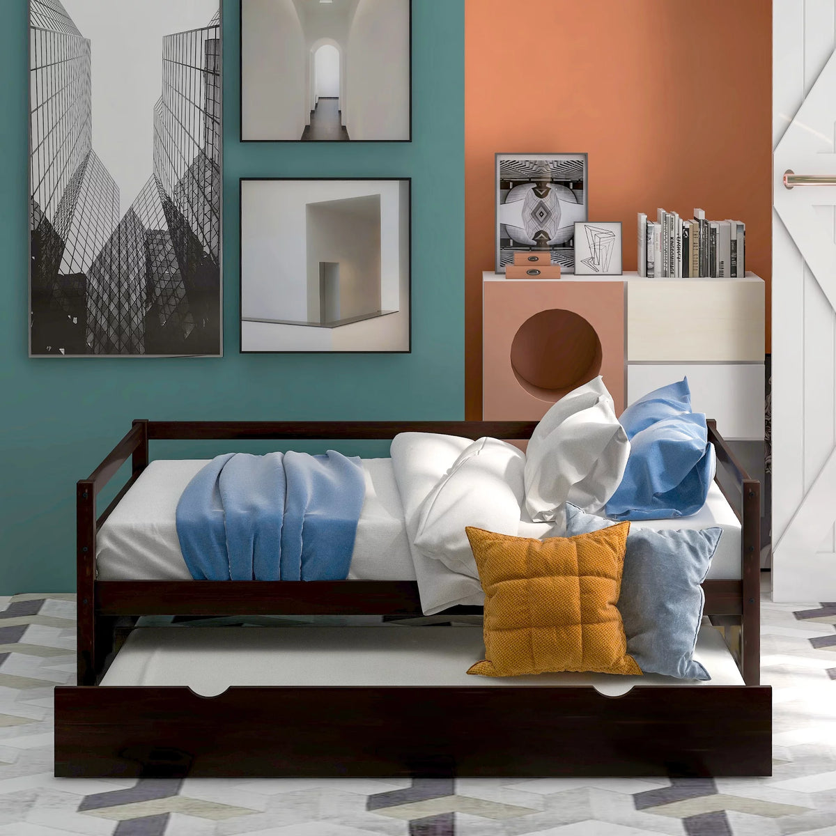 Convertible Pull Out Double Bed Sofa Bed with Roller Shelf N539