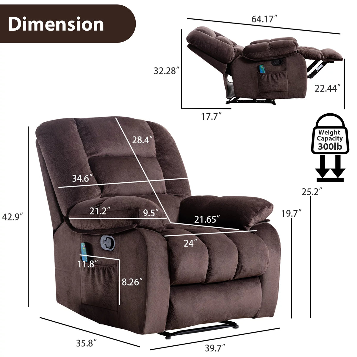 Brown Fabric Manual Recliner Chair K684
