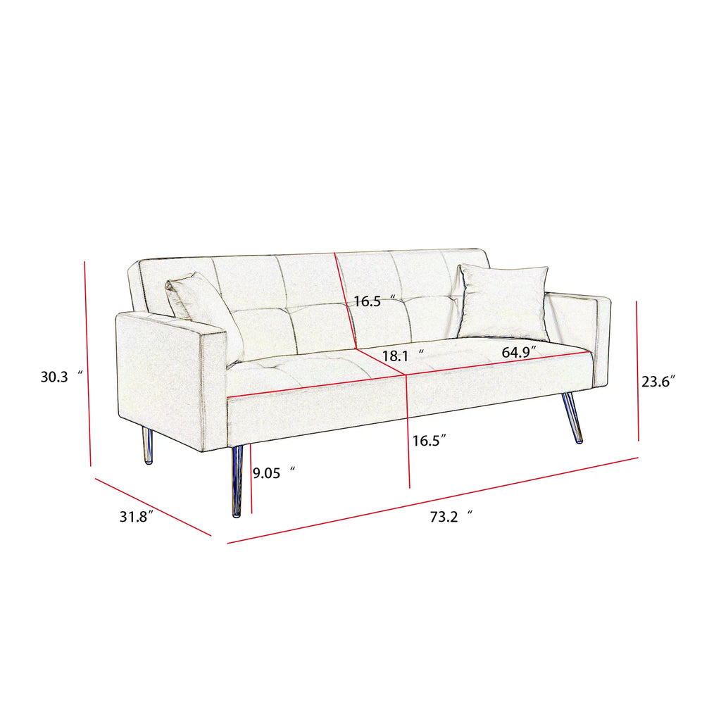 Gray Velvet Convertible Sofa Bed with 2 Pillows T86778