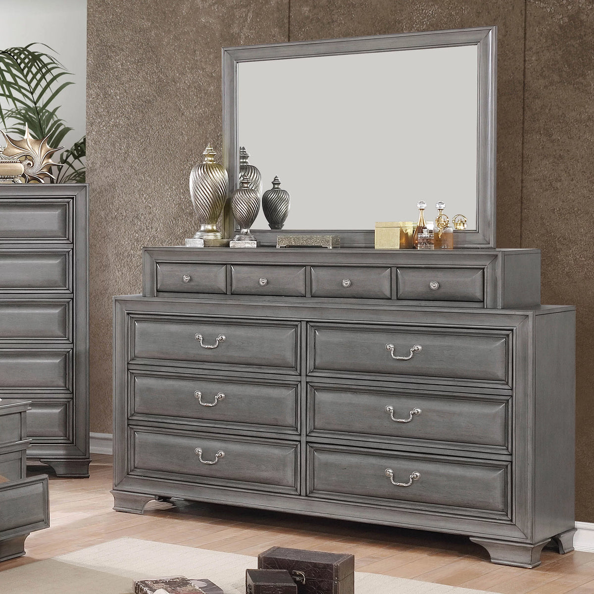 Gray 2-Piece Dresser and Mirror Set I444