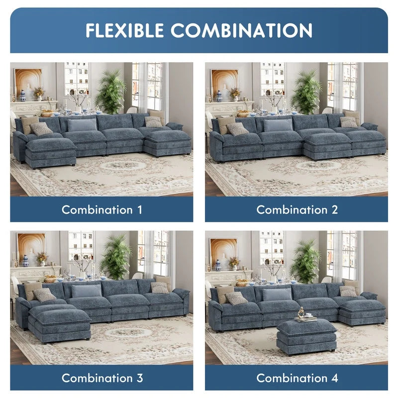 3 Seats L-Shaped Sectional Sofa with Movable Ottoman Gray N427