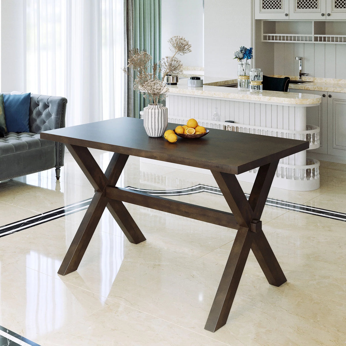 Farmhouse Rustic Wood Dining Table with X-shape Legs, Brown S427849