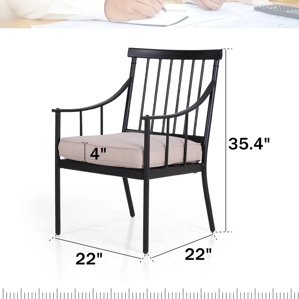 5-Piece Outdoor Dining Set with Cushioned Armchairs & Square Table O631