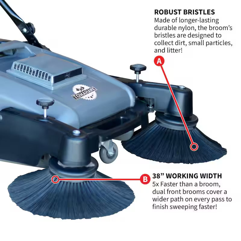 38 in. Walk Behind Push Sweeper with Triple Power Brooms T39789