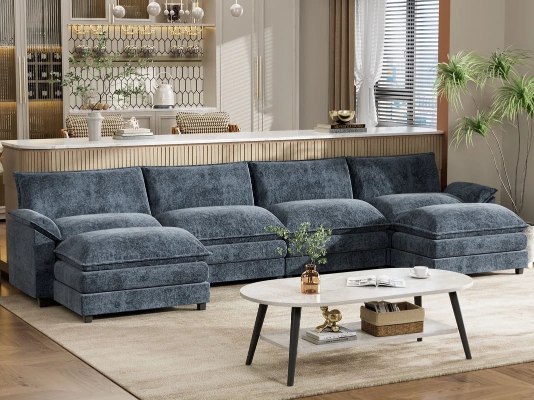 3 Seats L-Shaped Sectional Sofa with Movable Ottoman Gray N427