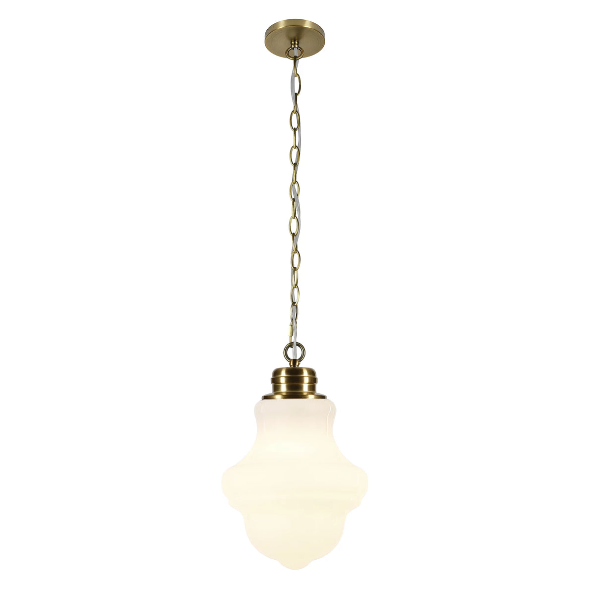 1-Light Brass Pendant with Milk White Glass Shade N6814