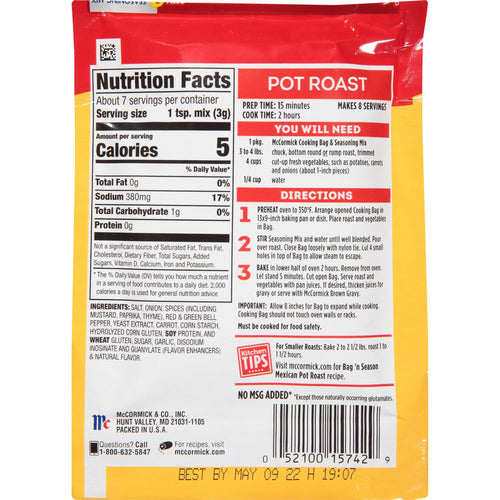 0.81 Oz Pot Roast Seasoning Bag, 6 Pk O9930