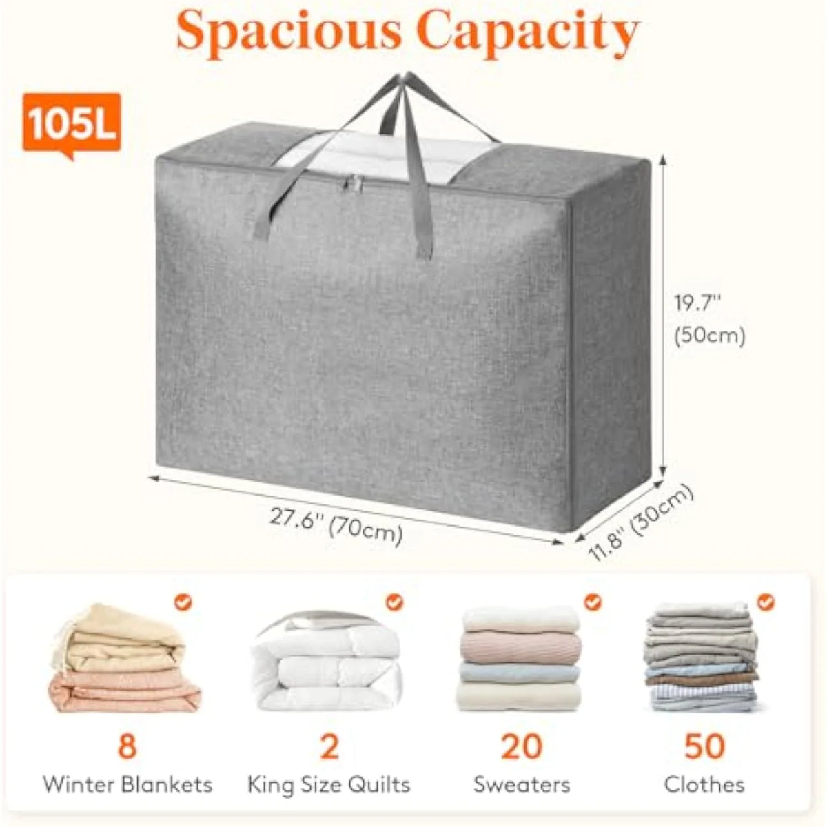 105L Extra Large Storage Bags with Zippers and Handles K5803