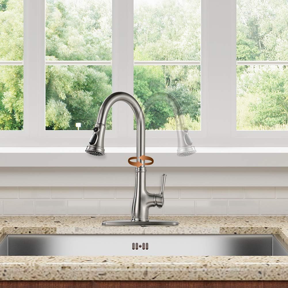 Single Handle Brushed Nickel Pull Down Kitchen Sink Faucet with Pull Out Sprayer N772